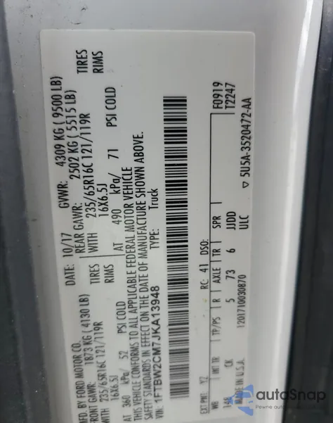 2018 Ford Transit T-350 from USA, damaged, VIN 1FTBW2CM7JKA13948